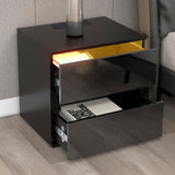 Nightstand with 2 Drawers, USB Charging Ports, Wireless Charging and Remote Control LED Light-Black