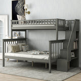 Twin over Full Bunk Bed with Shelves, Gray