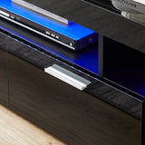 Black morden TV Stand with LED Lights,high glossy front TV Cabinet,can be assembled in Lounge Room, Living Room or Bedroom,color:black