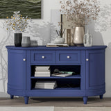 U-Can TV Stand for TV up to 46inch with 2 Curved Doors Adjustable Panels Open Style Cabinet, Sideboard for Living room(Navy)