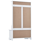All in One Hall Tree with 3 Top Shelves and 2 Flip Shoe Storage Drawers, Wood Hallway Organizer with Storage Bench and Metal Hanging Hooks, White