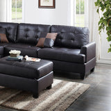 Contemporary Sectional Sofa Espresso Faux Leather Tufted Reversible 3pc Sectional Sofa L/R Chaise Ottoman Living Room Furniture