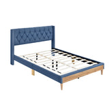 Upholstered Platform Bed with Rubber Wood Legs,No Box Spring Needed, Linen Fabric,Full Size-Blue