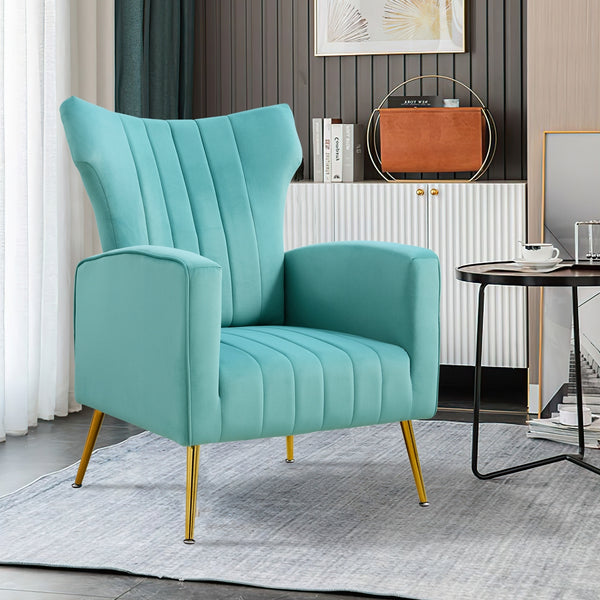 Modern Velvet Accent Chair with Arms, Wingback Reading Chair