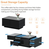 Extendable Coffee Table with 4 Drawers with Hidden Storage Compartment
