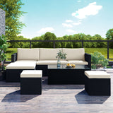 GO Large Outdoor Wicker Sofa Set, PE Rattan, Movable Cushion, Sectional Lounger Sofa, For Backyard, Porch, Pool, Beige