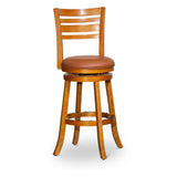 30" Bar Height Slat Back Swivel Stool, Natural Finish, Saddle Leather Seat