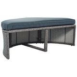 2-Piece All-Weather Wicker Conversation Set Rattan Sofa Set Outdoor Patio Half-moon Sectional Furniture Set w/ Side Table for Umbrella, Gray Rattan+Gray Cushion