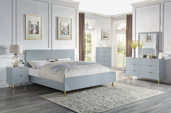 Eastern King Bed, Gray High Gloss Finish