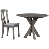 TOPMAX Rustic Farmhouse 5-Piece Wood Round Dining Table Set for 4, Kitchen Furniture with Drop Leaf and 4 Padded Dining Chairs for Small Places, Grey