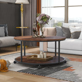 ON-TREND Round Coffee Table with Caster Wheels and Wood Textured Surface
