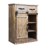 Wood and Metal Farmhouse Sliding Barn Door Accent Cabinet