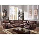 Brown Sectional Sofa (Power Motion) in 2-Tone Brown Leather-Gel