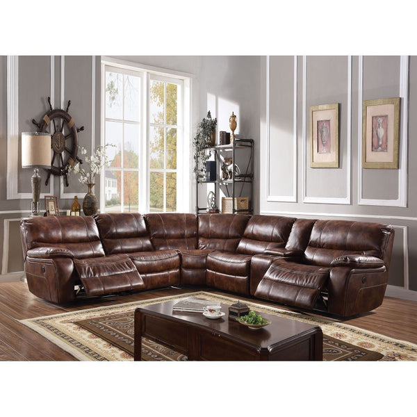 Brown Sectional Sofa (Power Motion) in 2-Tone Brown Leather-Gel