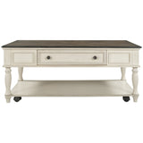 ON-TREND Two-tone Retro Cocktail Table Coffee Table Easy Assembly Movable with Caster Wheels for Livingroom (Antique Gray)