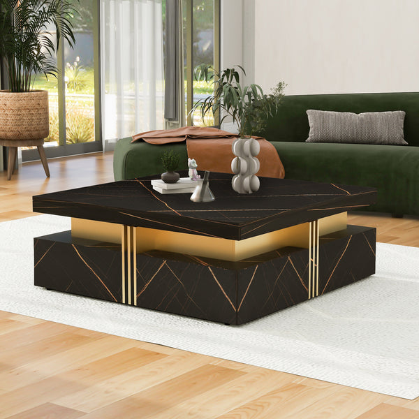 Modern Black Square Storage Coffee Table With 4 Drawers
