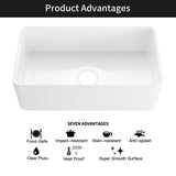 Fireclay Farmhouse Kitchen Sink 33 inch  Apron Sink Single Bowl  Farm Sink with Bottom Grid in & Drain , White Color