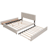 Queen Upholstered Platform Bed with 2 Drawers and 1 Twin XL Trundle -  Linen Fabric