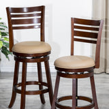 30" Bar Height Slat Back Swivel Stool, Cherry Finish, Bone Leather Seat