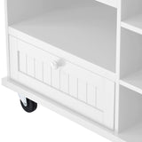 Kitchen Island Cart with Storage Cabinet and Two Locking Wheels ,Solid wood desktop, Microwave cabinet