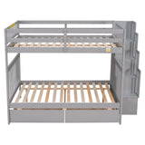 Full Over Full Bunk Bed with 2 Drawers and Staircase