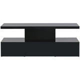 ON-TREND Modern Glossy Coffee Table With Drawer, 2-Tier Rectangle Center Table with Plug-in 16 colors LED lighting for Living room, 39.3”x19.6”x15.3”, Black