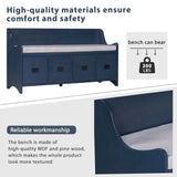 TREXM Movable Cushion Storage Bench with Drawers and Backrest for Entryway and Living Room（Antique Navy）