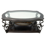 Cocktail Table, Glass table top, MDF W/marble paper middle shelf, powder coat finish metal legs.
