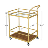 Serving cart， Rolling Bar or Cart for Tea or Cocktail, 2-Tiered Glass and Metal, golden