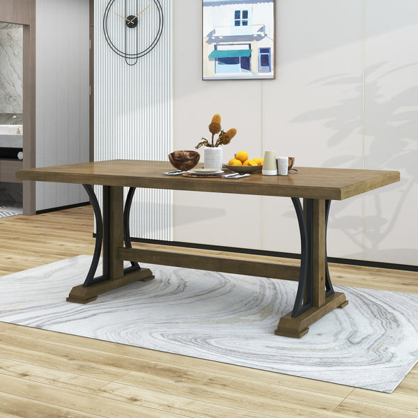 Retro Style Dining Table 78” Wood Rectangular Table, Seats up to 8