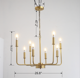 Modern American candle-shaped golden iron chandelier -8 bulbs -E12 lamp holder