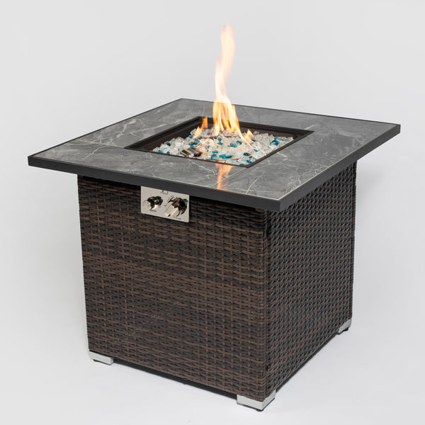 30inch Outdoor Fire Table Propane Gas Fire Pit Table with Lid Gas Fire Pit Table with Glass Rocks and Rain Cover