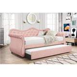Pink Upholstered Velvet Wood Daybed with Trundle
