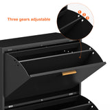 3 Drawer All Steel Shoe Cabinet, Freestanding Shoe Rack Storage Organizer with Flip Door, Modern Tipping Bucket Shoe Cabinet for Entryway, Hallway, Bedroom, Black