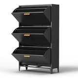 3 Drawer All Steel Shoe Cabinet, Freestanding Shoe Rack Storage Organizer with Flip Door, Modern Tipping Bucket Shoe Cabinet for Entryway, Hallway, Bedroom, Black
