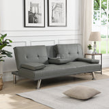 sofa bed with Armrest two holders  WOOD FRAME, STAINLESS LEG, FUTON GREY PVC