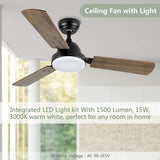 Simple Deluxe 44-inch Ceiling Fan with LED Light and Remote Control, 6-Speed Modes, 2 Rotating Modes , Timer