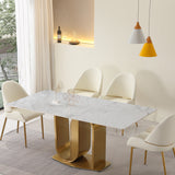 Dining Table in Gold with Sintered Stone Top and  U shape Pedestal Base