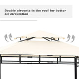 Iron Double Tiered Backyard Patio BBQ Grill Gazebo with Bar Counters, Beige