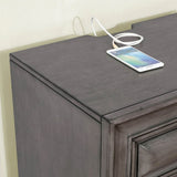 Gray Solid wood Nightstand Nickel Round Knob with Under Nightlight