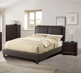 California King Size Bed 1pc  Bed Set Brown Faux Leather Upholstered Two-Panel Bed Frame Headboard Bedroom Furniture