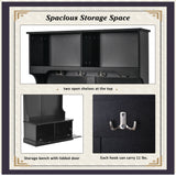 Hall Tree with 4 Hooks, Coat Hanger, Entryway Bench, Storage Bench, 3-in-1 Design, for Livingroom, Hallway (BLACK)