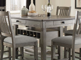 Dining Furniture Counter Height Table w Drawers Wine Rack Shelf and 4x Counter Height Chairs 5pc Dining Set Classic Style