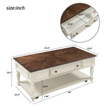 ON-TREND Two-tone Retro Cocktail Table Coffee Table Easy Assembly Movable with Caster Wheels for Livingroom (Antique White)