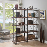Home Office 5 Tier Bookshelf, X Design Etageres Storage Shelf, Industrial Bookcase for Office with Metal Frame