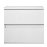 Nightstand with 2 Drawers, USB Charging Ports, Wireless Charging and Remote Control LED Light-White