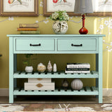 TREXM  Retro Console Table for Entryway with Drawers and Shelf Living Room Furniture (Antique Blue)