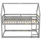 Twin over Twin Loft Bed with Roof Design, Safety Guardrail, Ladder, Grey