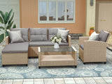 Outdoor, Patio Furniture Sets, 4 Piece Set Wicker Ratten Sectional Sofa with Seat Cushions