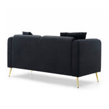 Modern Black Velvet Loveseat Sofa, Side Pocket Mid-Century Tufted, Gold Metal Legs